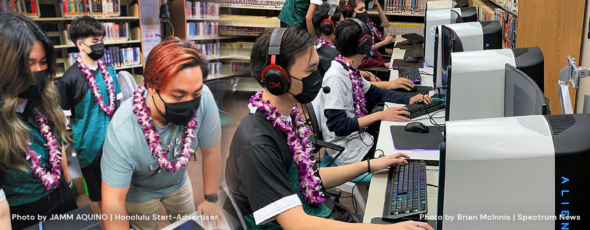 Students and volunteers at Waipahu Public Library for TRUE Esports Tech Lab launch